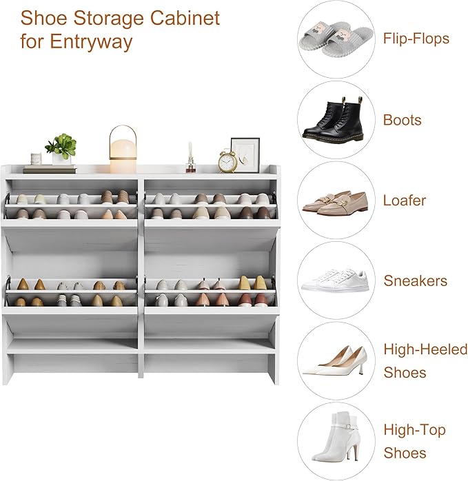 Shoe Cabinet with 4 Flip Drawers Wooden Shoe Organizer Cabinet with Adjustable Shelf Shoe Storage for Entryway Hidden Shoe Cabinet for Hallway, Living Room