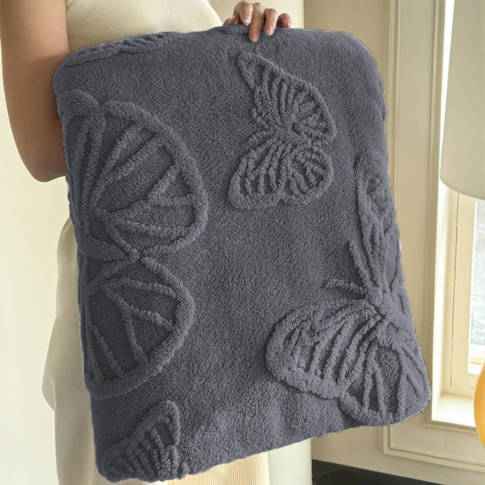 Wool Butterfly Blanket for Sofa Bed, 3D Embroidered Soft Flannel, All-Season Size, Comfortable for Bed Couch Office Camping