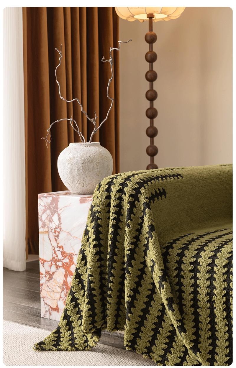 American Country Style Geometric Stripe Sofa Throw Blanket, Modern Minimalist Thick Couch Cover, Washable Sofa Slipcover, Pet Friendly