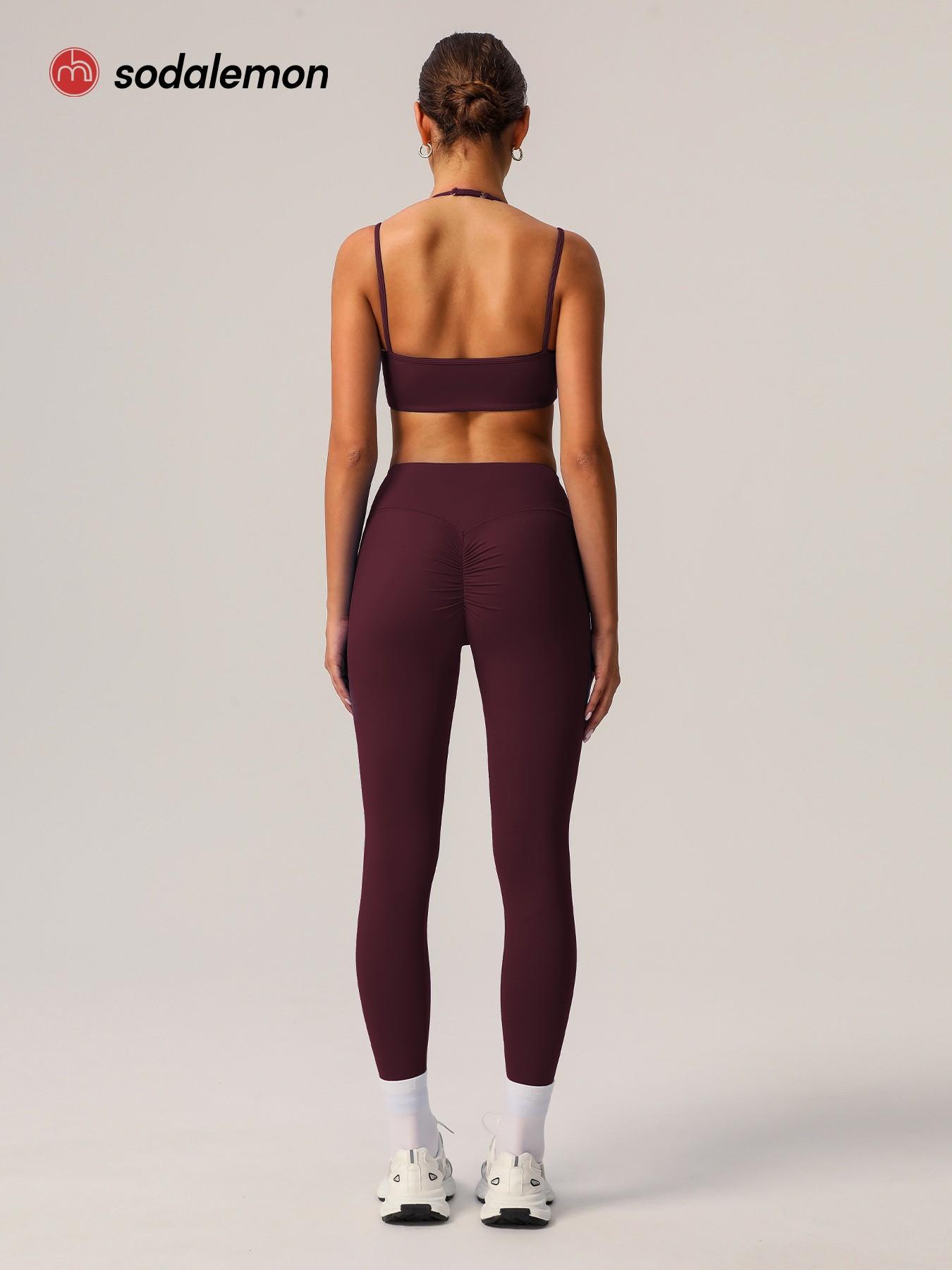 Sodalemon 2-Piece Set Women's Faux Two-piece Racerback Sports Bra & High-waisted Tummy-control Yoga Peachy Hips Leggings