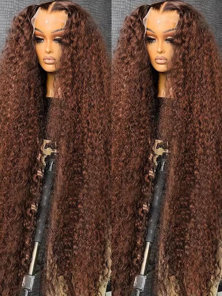 [NEW IN]Bling Hair Chocolate Brown Deep Wave 13x6 HD Transparent Lace Front Wigs Brazilian Deep Curly Human Hair Wigs for Black Women Pre Plucked with Baby Hair 180% Denisty