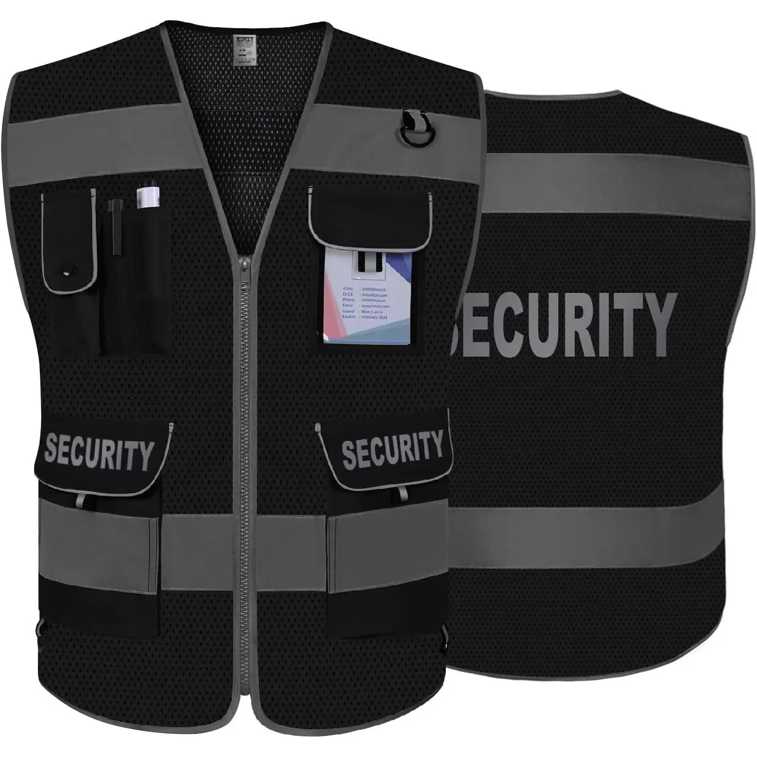 Men's Hi Vis Polyester Reflective Safety Vest - 9-Pocket Utility Vest, 120g Durable Mesh Construction, Reinforced Sewing, Zipper, ANSI/ISEA Compliant Outdoor Work Safety Gear (G100S-Black, XL)
