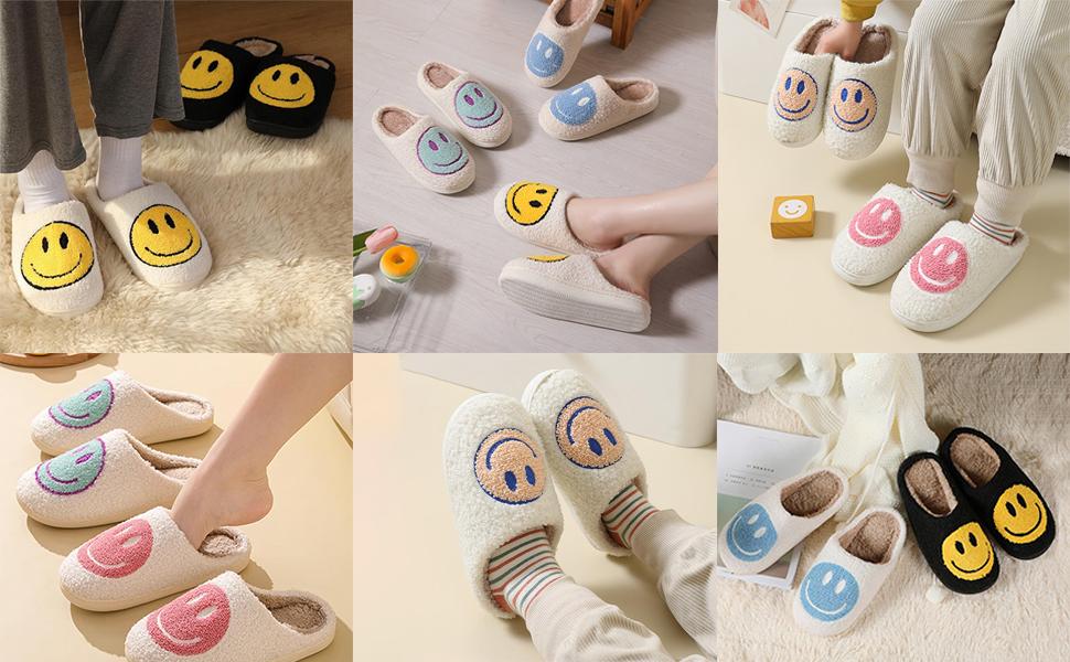 Lumubby Cute Kids Smile Face Slippers for Girls Boys Soft Plush Non-Slip Toddler House Slippers Indoor Outdoor Faux Fur Lined Fluffy Cozy Rubber Sole