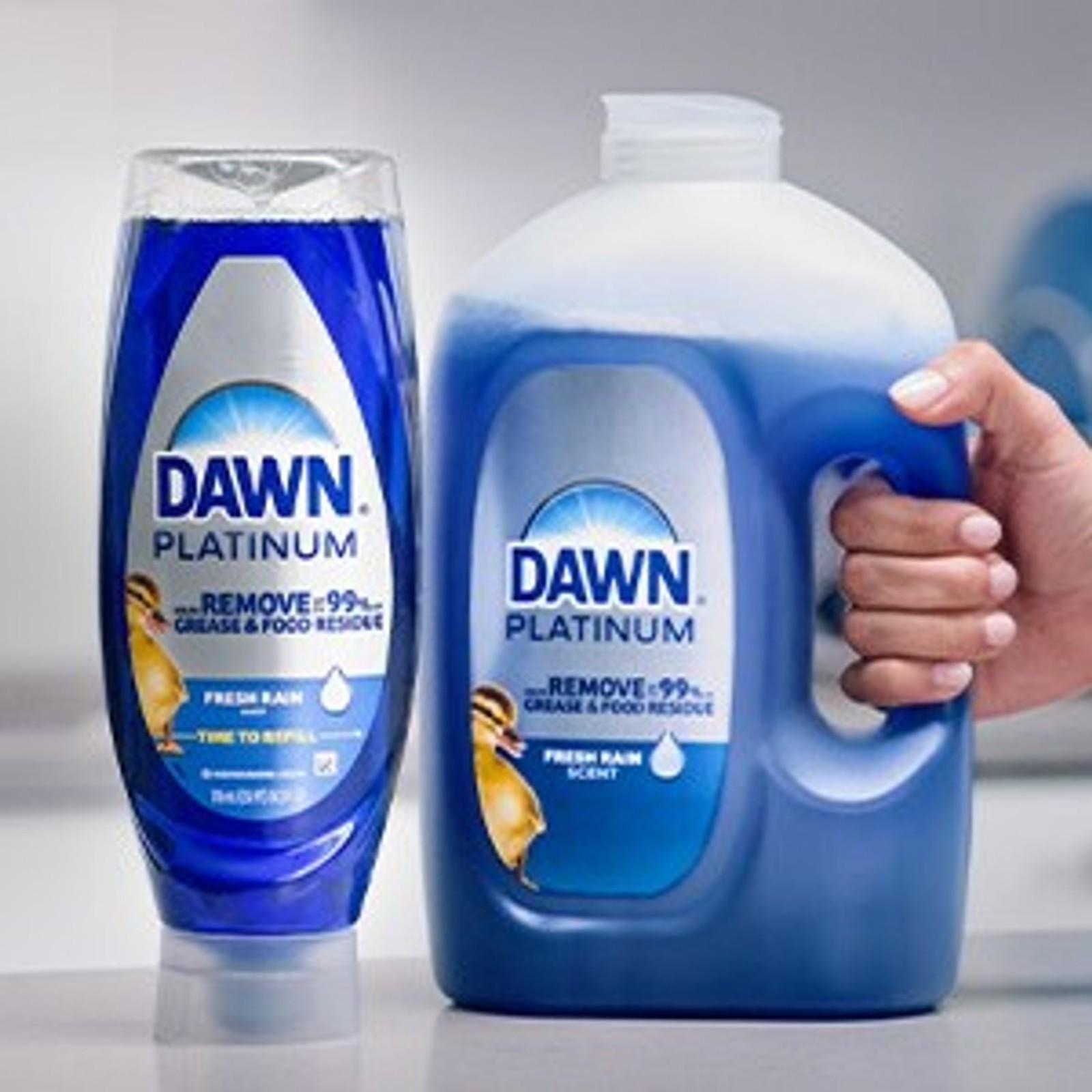 Dawn Platinum Refill Jug Dish Soap, Fresh Rain Scent Liquid Dishwashing Detergent Powerful Dawn Dish Soap for Tough Grease Removal Dishwashing Liquid Value Pack, 51.5 oz (Pack of 2)