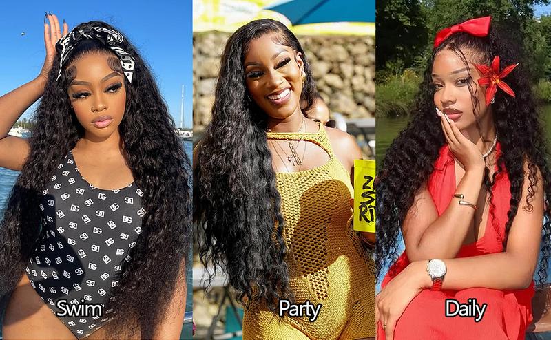 【Clearance sale】Lemoda 200% Density Water Wave 13x6 HD Transparent Lace Front Wigs Human Hair Pre Plucked Deep Curly Frontal Wigs Wet and Wavy Human Hair Wig for Women Water Wave Lace Wig Natural Color