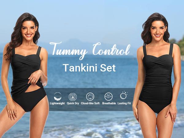 Holipick Two Piece Underwire Tankini Swimsuits for Women Tummy Control Tankini Top Bandeau Bathing Suits with Bottom