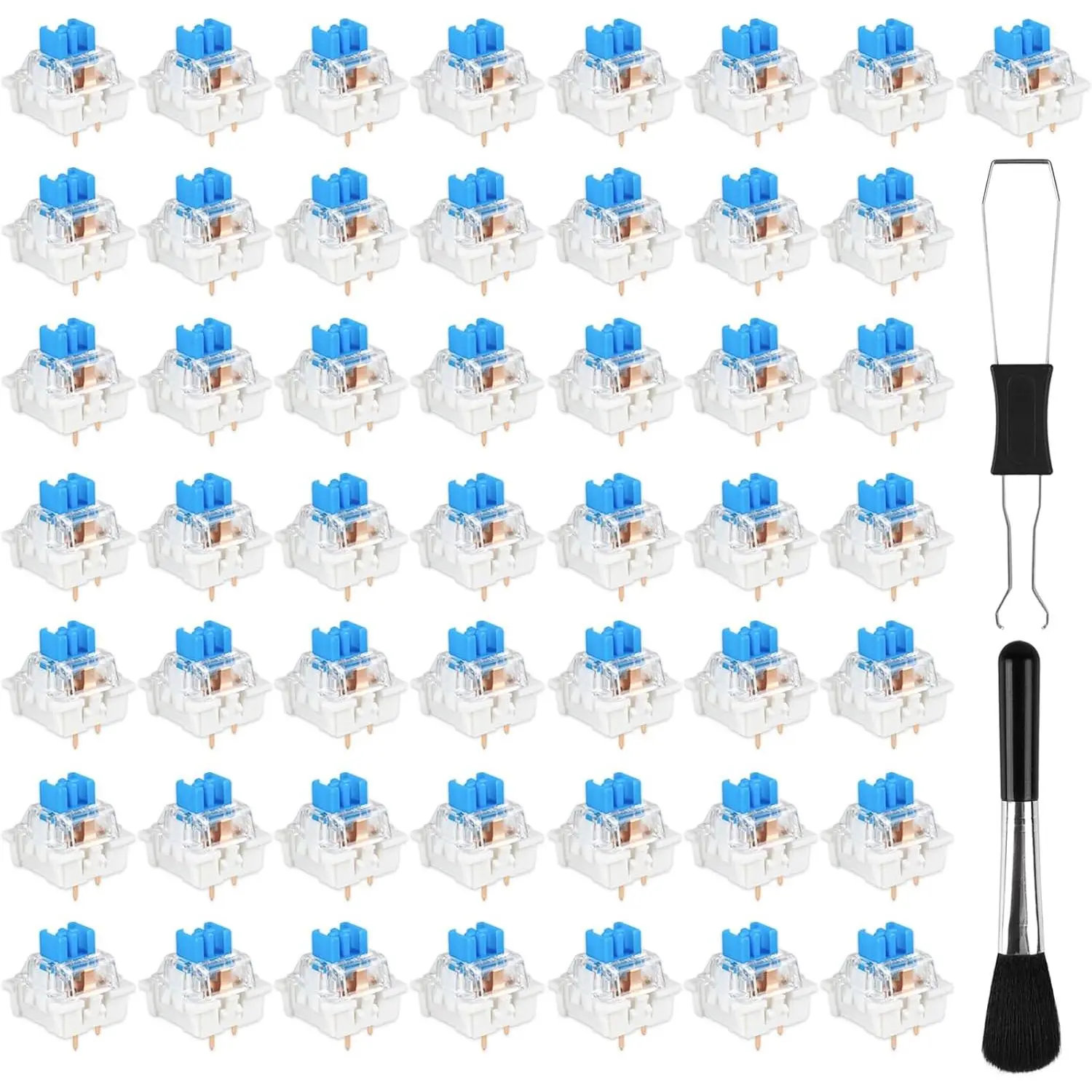 50 count Blue Keyboard Switches, 3-Pin Clicky Tactile Mechanical Keyboard Switches, Complete DIY  Kit with  Puller & Brush