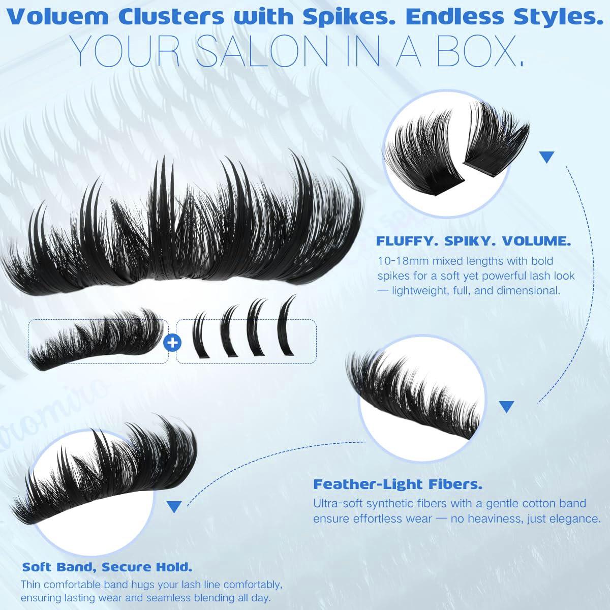 Queenice Lash Clusters Kit, Eyelash Extensions Set, 80D 100D 120D Spikes, D Curvature, Lash Bond, Eyelash Glue Tweezers, Brush, DIY at Home