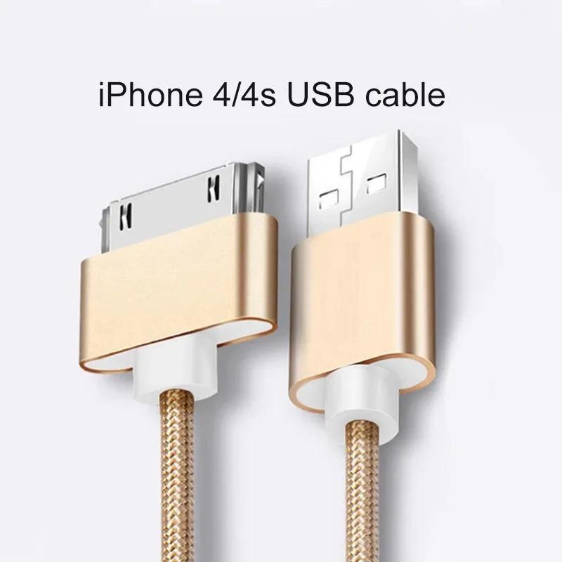 Fast Charging Cable for iPhone 4 4s iPad 2 3 iPod Smartphone Cellphone 30 Pin iOS Connector Nylon Braided Wire Metal Plug Data Transfer Sync USB Charger adapter