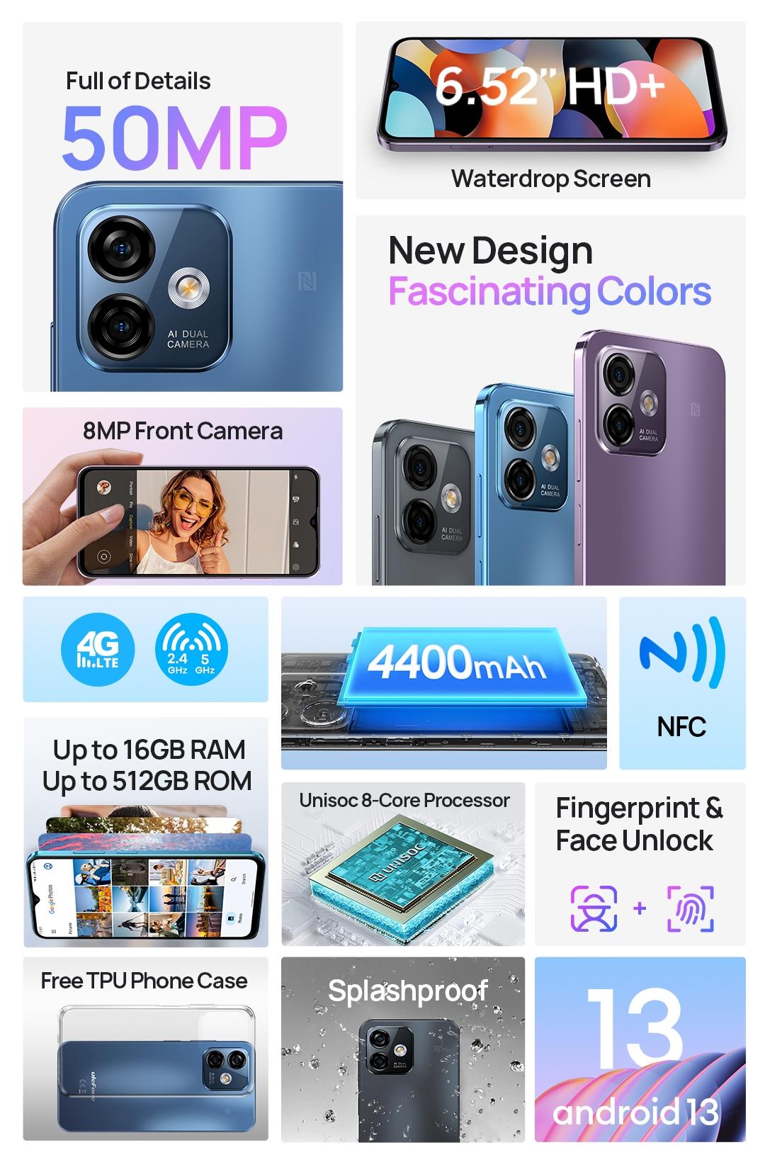 Ulefone Note 16 Pro, Unlocked Cell Phone, Android 13, Octa-core 16GB + 512GB, 6.52" Screen Phones Unlocked, 50MP Dual Camera, 4400mAh Battery, Dual 4G, Fingerprint Unlock, OTG Ulefone Note 16 Pro, Unlocked Cell Phone, Android 13, Octa-core 16GB + 512GB, 6.52" Screen Phones Unlocked, 50MP Dual Camera, 4400mAh Battery, Dual 4G, Fingerprint Unlock, OTG