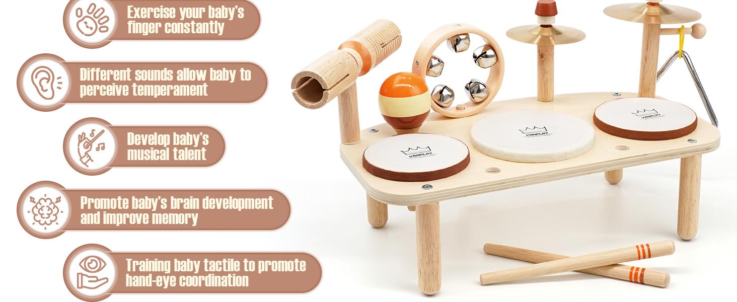 Joyreal Drum Set Toys for Kids, Wooden Musical Instruments Toys Set for Kids, Montessori Toys for Toddler, 1st Christmas Birthday Presents Joyreal Drum Set Toys for Kids, Wooden Musical Instruments Toys Set for Kids, Montessori Toys for Toddler, 1st Christmas Birthday Presents