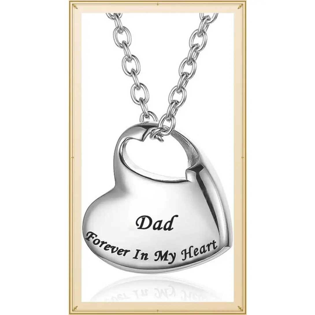 Cremation Urn Necklace for Ashes Urn Jewelry,Forever in My Heart Carved Stainless Steel Keepsake Waterproof Memorial Pendant for mom & dad with Filling Kit…Gift