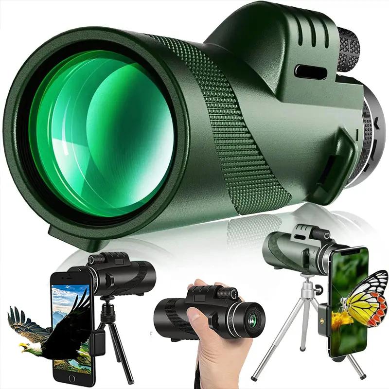 80x100 Powerful Monocular Telescope with Plastic Shell, BAK4 Prism, FMC Lens Coating, IPX4 Waterproof HD Optics, Eyepiece Focus, Large Eyepiece, Compact Rubber-Armored Body, Phone Adapter, Foldable Leisure Outdoor Gear for Travel, Hiking