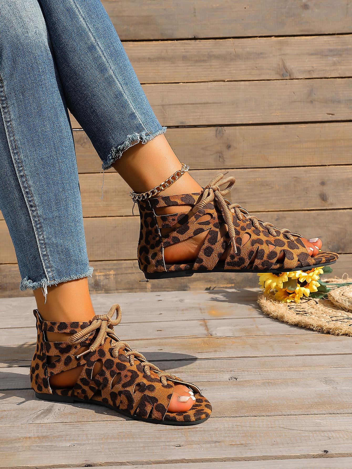 Cutout Lace-Up Gladiator Sandals for Women, Summer Open Toe Flat Sandals, Vintage Boho Versatile Beach Shoes