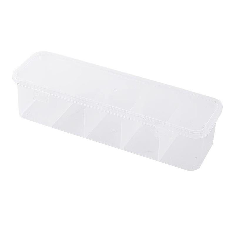 A large capacity transparent storage box with 5 compartments, a transparent plastic organizer suitable for cables and small gifts, ideal for use in schools and offices, Organizer Dividers
