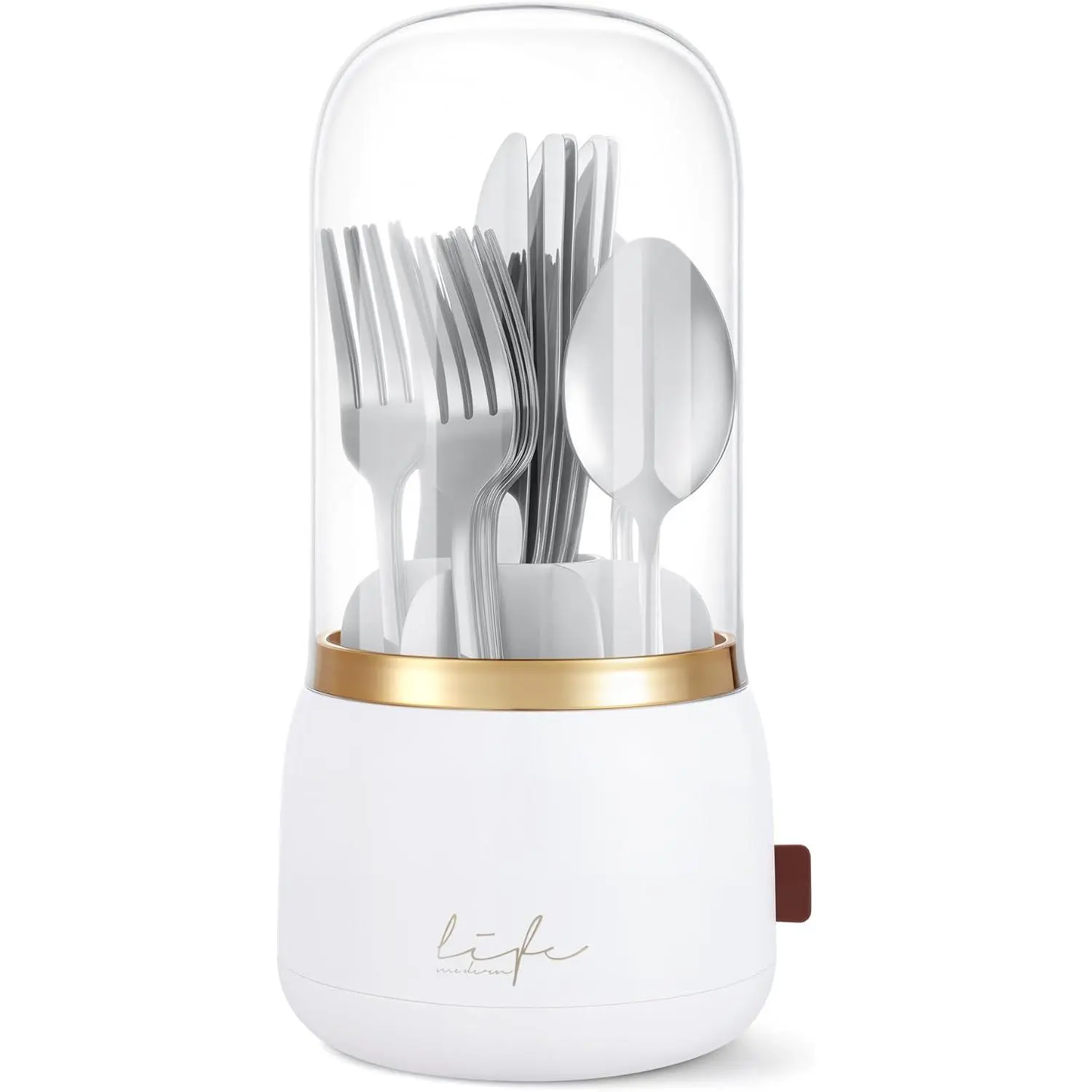 Silverware Organizer with Lid,Silverware Holder,Utensil Holder | 360°Rotating,Spoon,Cutlery,Chopstick,Fork Holder,Silverware ,Flatware Organizers,Plastic Utensil Holder for Countertop