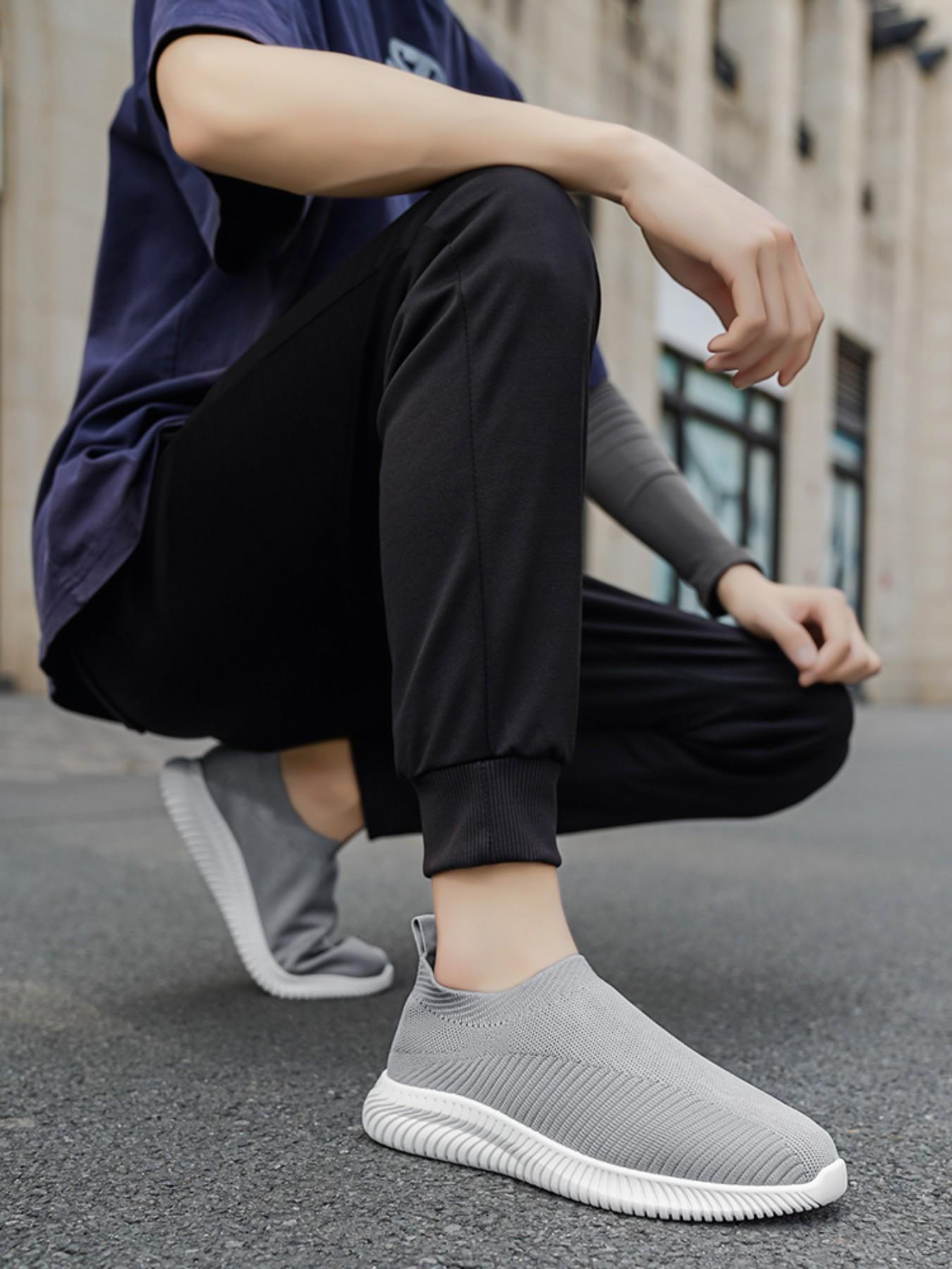 Men's One-Step Slip-On Lazy Shoes, Sporty Casual Sneakers, Textile Upper PVC Durable Sole, Skateboard Shoes, Home Office Outdoor Running