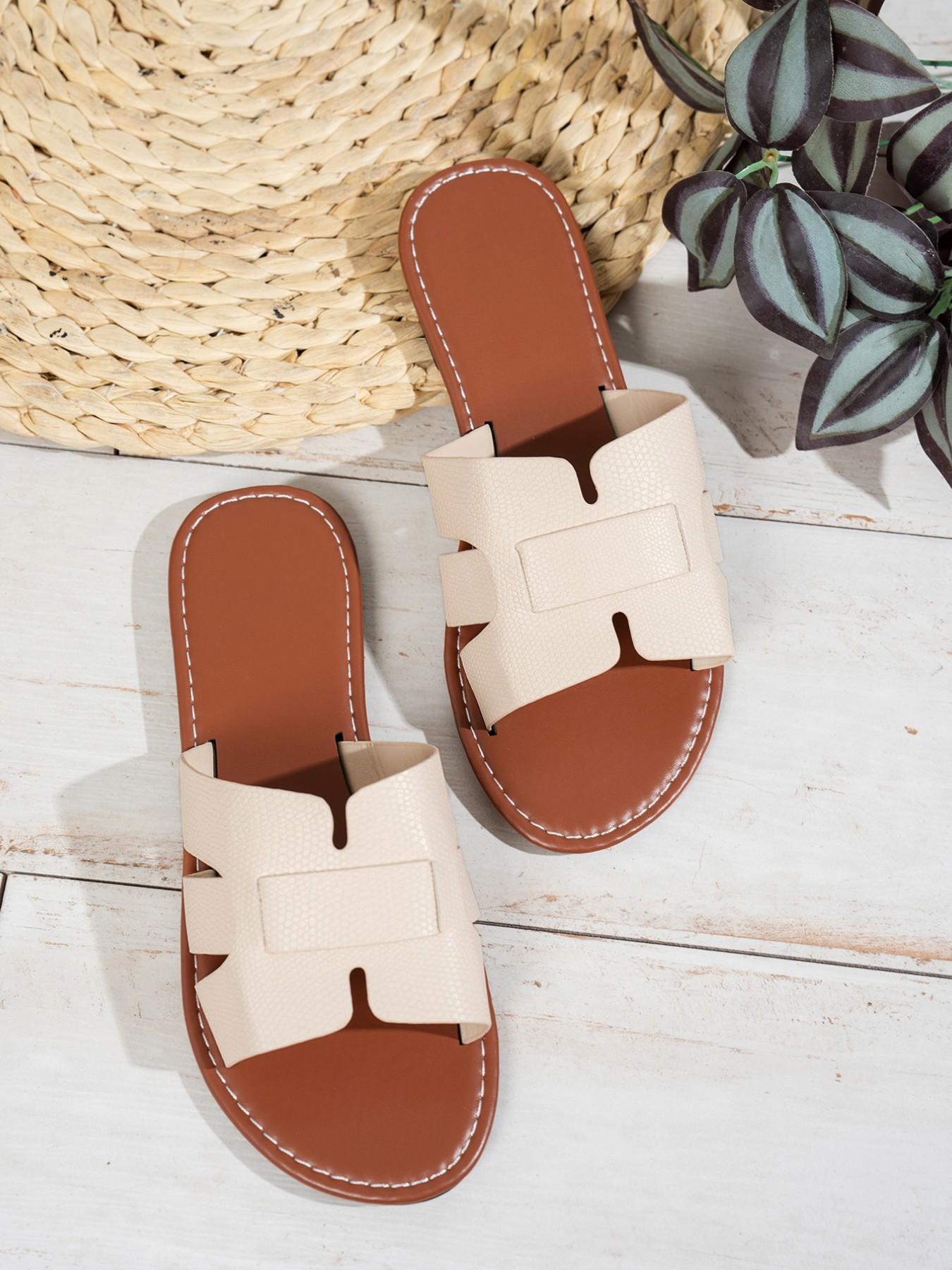 Women's Fashionable Plain Color Slide Sandals, Casual Comfortable Flat Sandals for Summer, Lightweight Breathable Shoes for Daily Wear