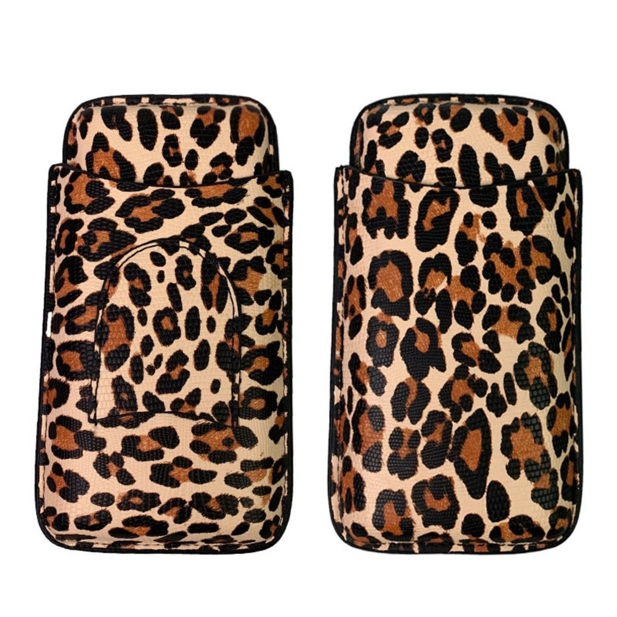 Portable Cigar Case with Knife, Leopard Print Cigar Holder, Moisture Box, Cigar Set Includes Cigar Cutter, Travel-Friendly
