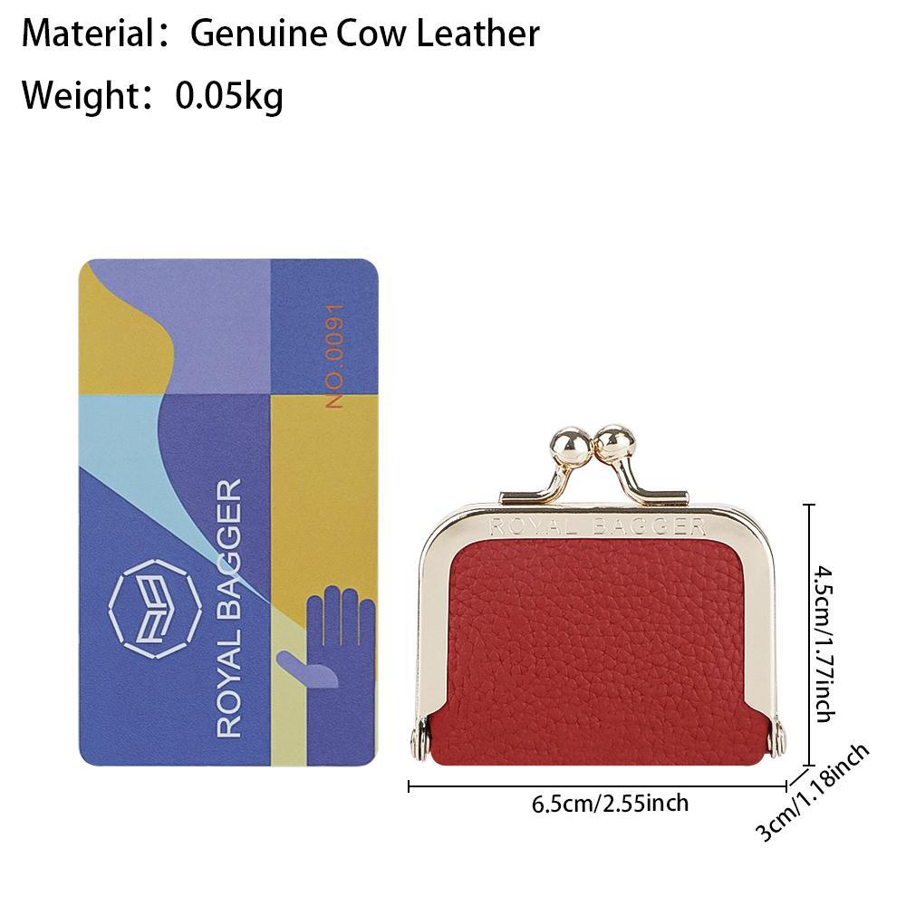 Royal Bagger Genuine Leather Mini Coin Purse, Solid Color Kiss Lock Change Pouch, Casual Style Small Storage Bag for Women 1894 SpringStatements