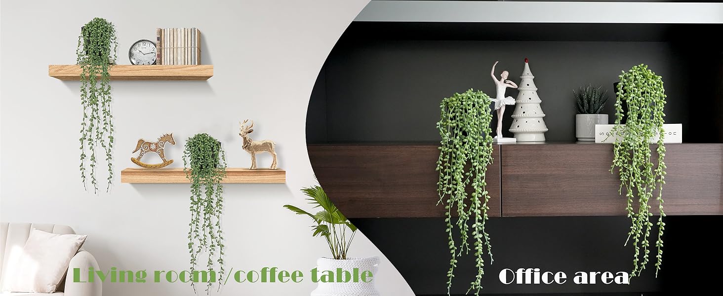 Jahe String of Pearls Artificial Plants Indoor, Beaded Plant Fake Vines, Succulents Plants Artificial in Black Pots , Trailing Faux Plant for Living Room Bathroom Accessories Farmhouse Wall Decor