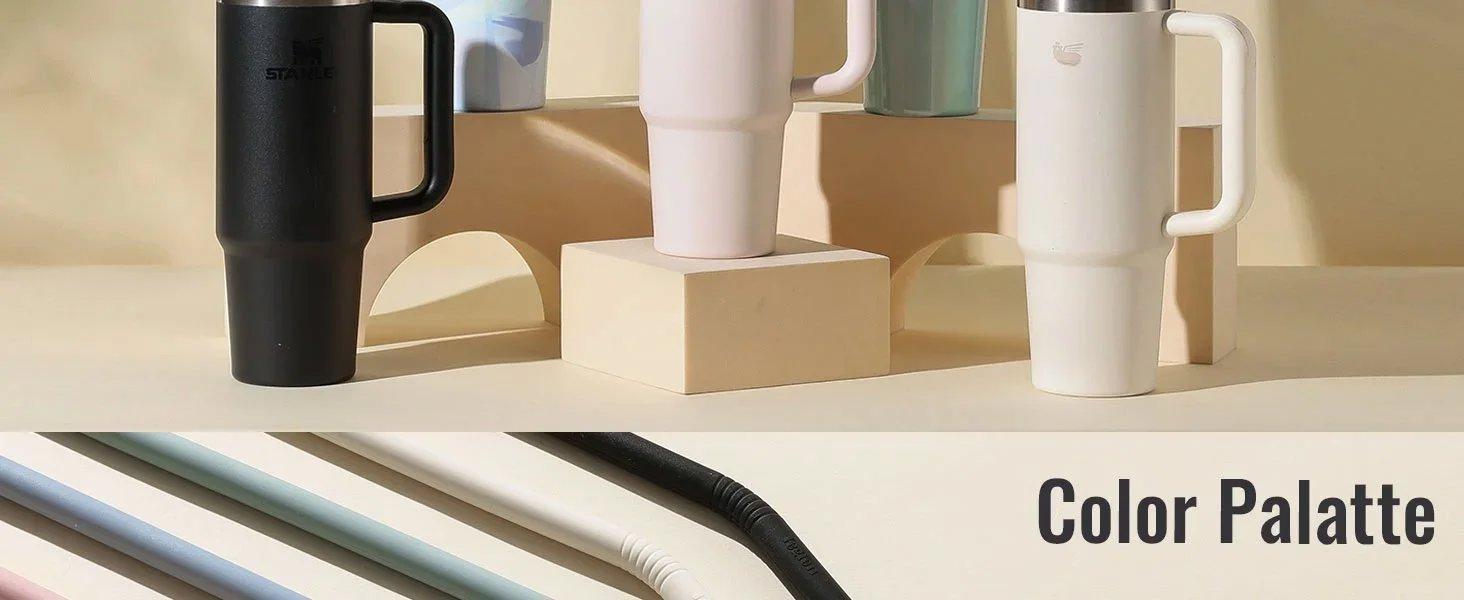 Pastel Color 14” Extra Long Silicone Replacement Straw for 40 oz Stanley Cup, Reusable Flexible Tall Giant Big Drinking Straw for Quencher Tumbler,1Gallon/64 oz Water Bottle,Hydro Jug-6 pack