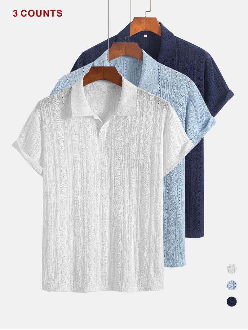 Men's Jacquard Polo Shirt, Regular Fit Casual Short Sleeve Top for Summer, Men's Clothes for Daily Wear