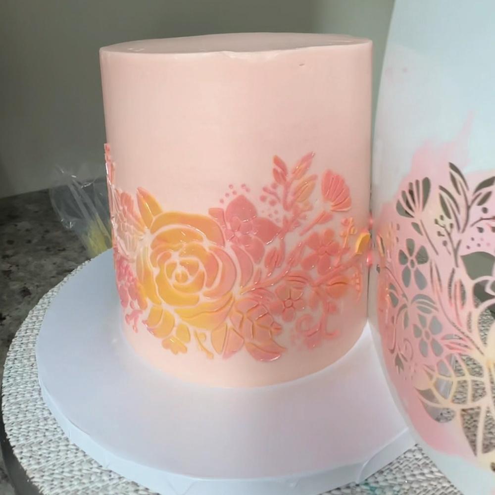 Reusable Rose Floral Cake Stencil Template, Food Grade PET Template for Sugar Cream, Fondant & Home DIY Painting