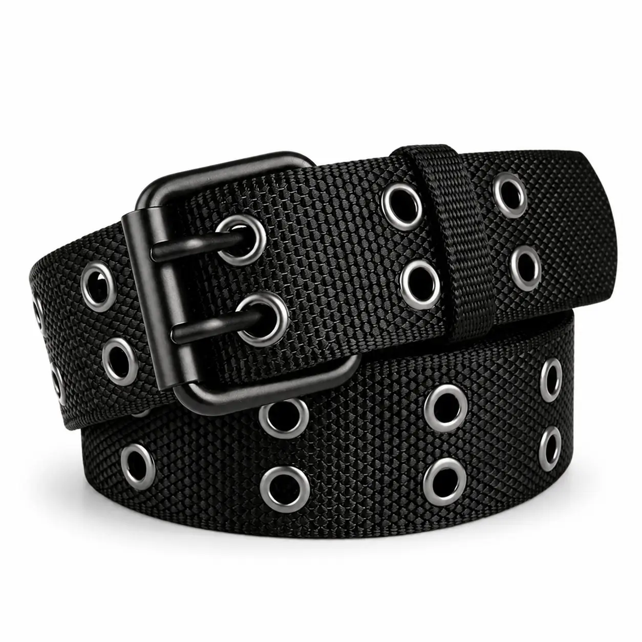 Unisex Slim Canvas Belt - 120cm Polyester & Metal Belt with Hand-Beaded Trim, Eyelet Buckle, Self-Tie Closure, Stylish Casual Denim Accessory for Everyday Wear (Black, Green, Khaki)