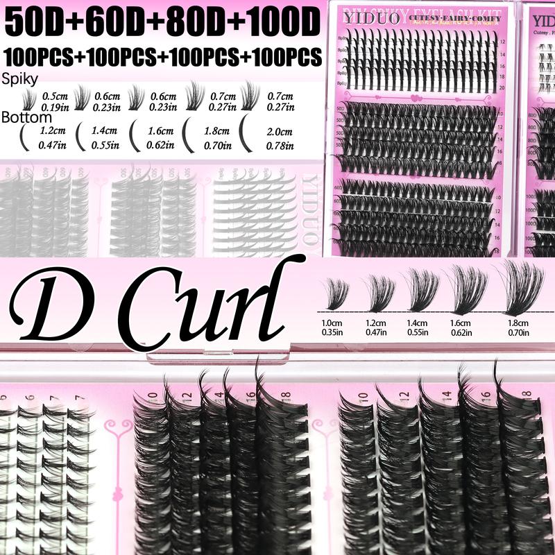 1488pcs Lash Cluster Kit, Home DIY Makeup Eyelash Extensions Set with 10 Styles (50D/60D/80D/100D/Bottom/Spike/Manga/Volume 5–20mm), D-Curl Cluster Eyelash Extension Kit, Diy Eyelashes Kit with Lash Bond & Seal, Remover, Tweezers & Brush
