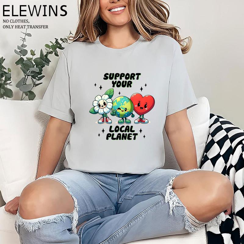 6 Pcs Earth Day Heat Transfer Vinyl Patches for DIY T Shirt Jeans Backpack Family Clothing Hats Crafts Decoration Iron on Stickers