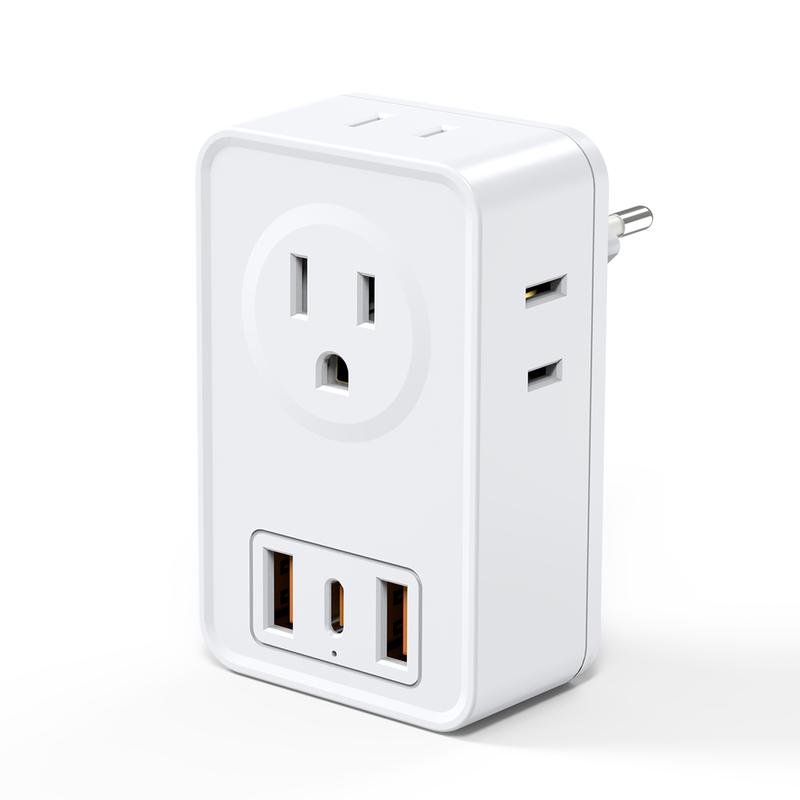 European Travel Plug Adapter USB C, International Plug Adapter with 4 AC Outlets and 3 USB Ports for US to Most of Europe Spain Italy France Germany.