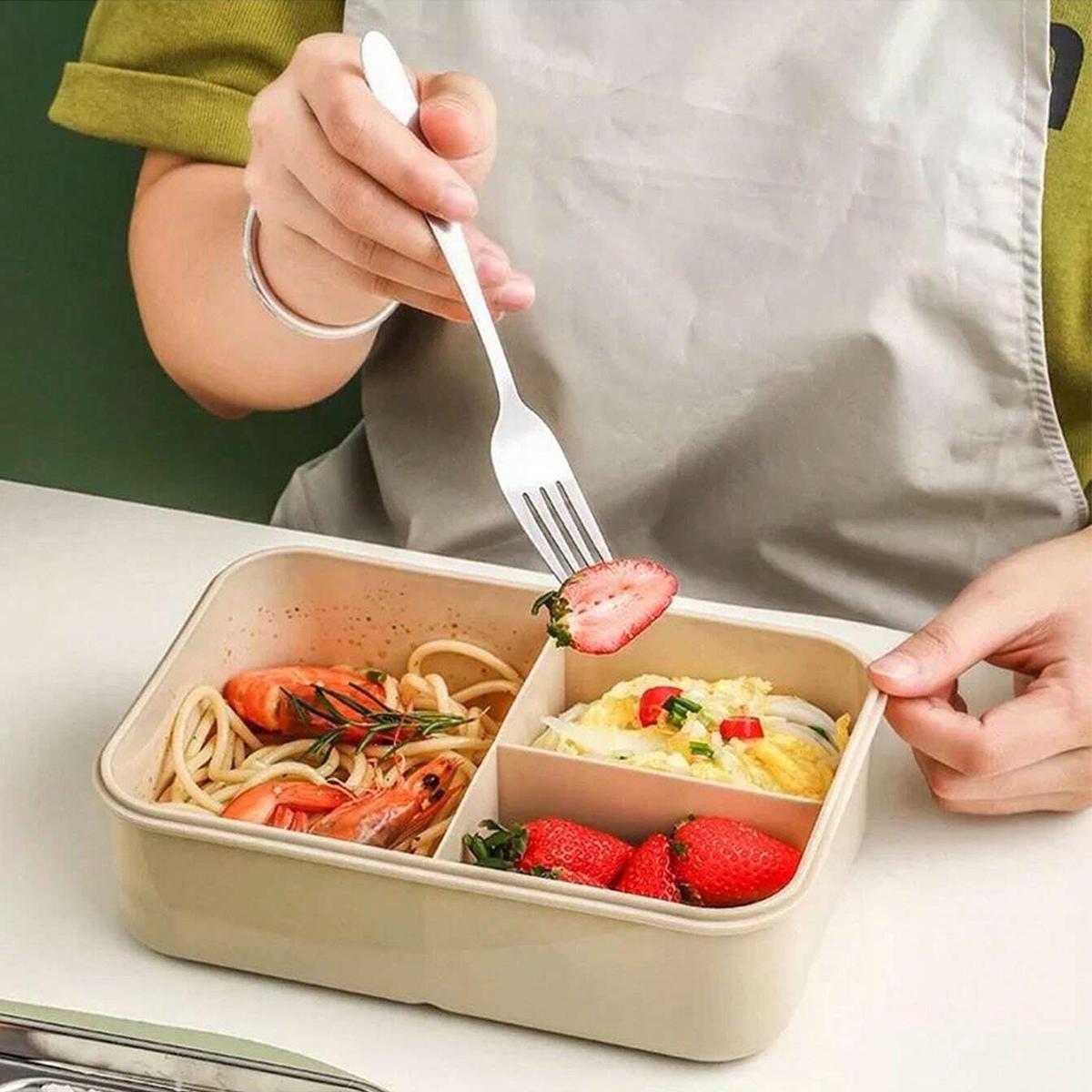 Leak-Proof Bento Box with Utensils, Microwave Safe, 3 Compartment Design, School & Work Lunchbox, Outdoor Meal Container, Safety Lock Lid