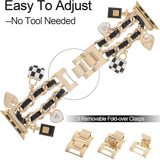 Wearable Chic Wristband for Apple Watch 38mm-49mm, Metal Chain Charms, Unique Pendants, Replacement Strap, Stylish  Series 1-9 and 10  Bands for Women Anniversary Christmas