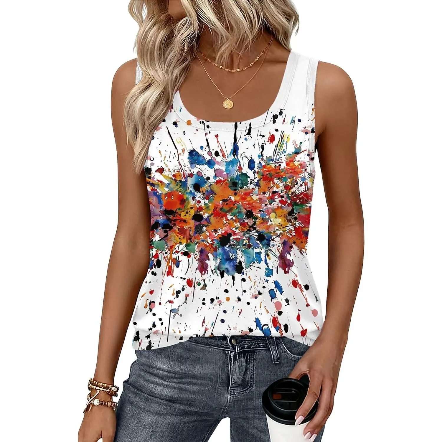 Women's Summer Loose Fit Casual Flowy Sleeveless Tank Top Trendy Scoop Neck Basic Tee Shirt 2026(Gift)