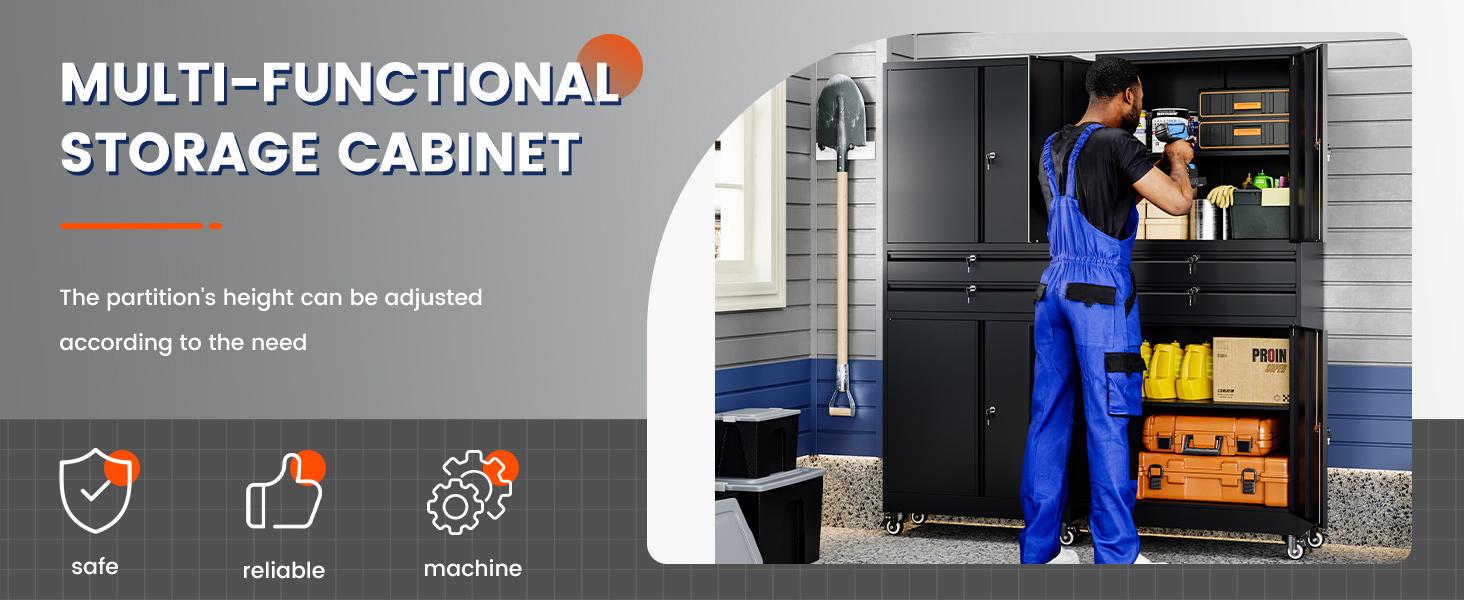 Yizosh Metal Garage Storage Cabinet with Locking Doors and Adjustable Shelves, 71" Tool Storage Cabinet with 2 Drawer for Garage,Warehouse