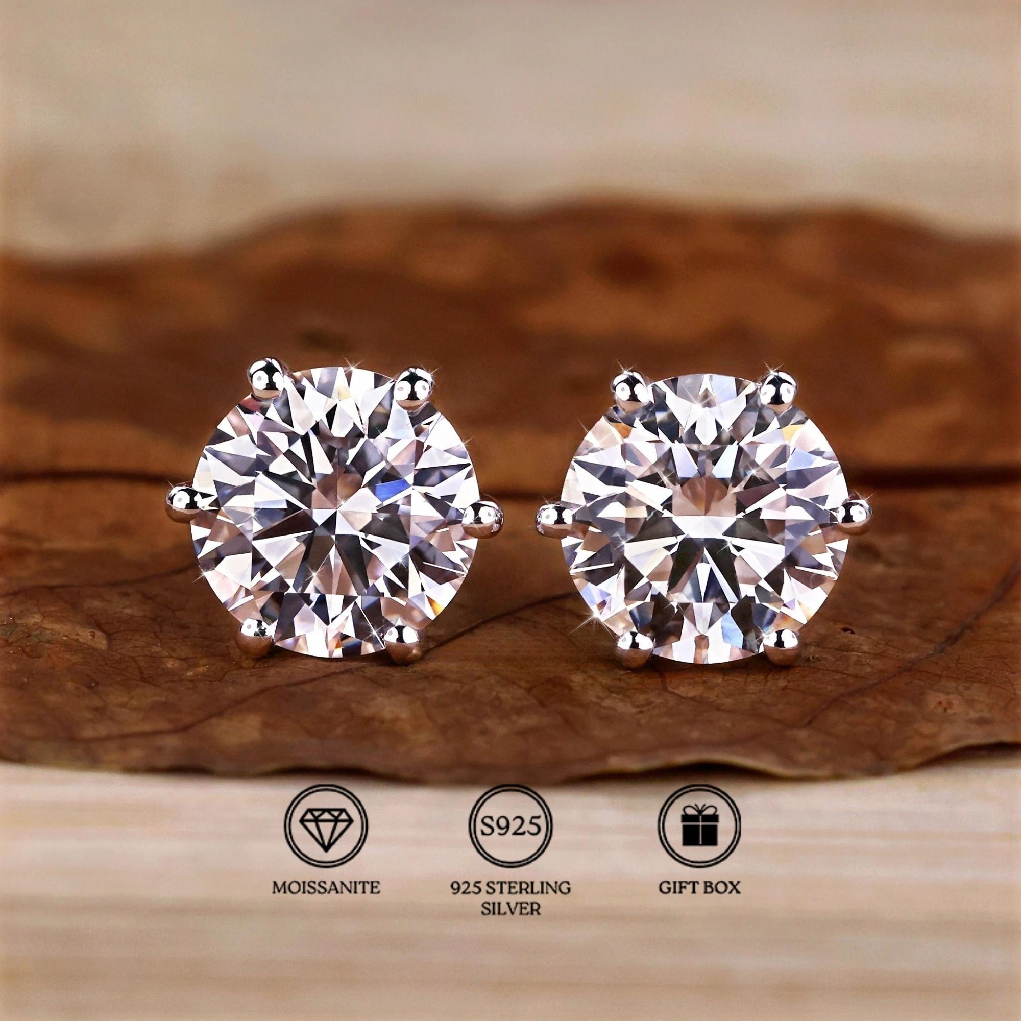 1 Pair of 0.5/1/2/3 Carat S925 Moissanite Earrings, Stylish And Sophisticated, Perfect for Holiday Gifts, Ideal for Friends And Birthdays, Appropriate for Different Events, For Teenager