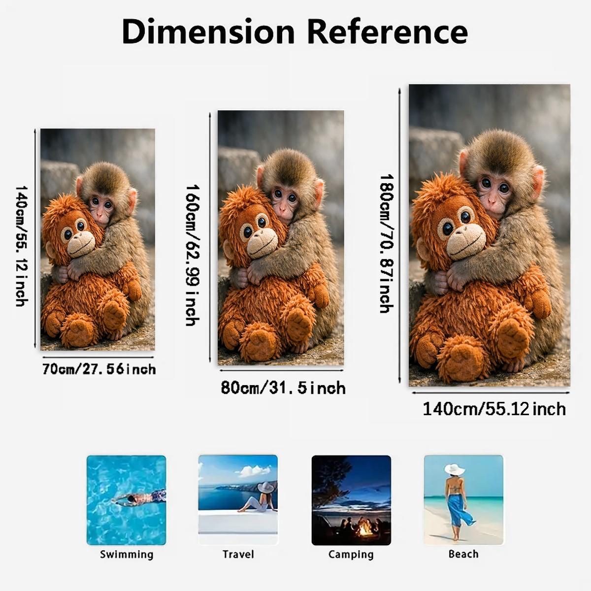 Small Monkey Beach Towel, Summer Home Decor, Perfect for Travel, Yoga, Camping, Swimming, Vacation Essential Gift, Pool Towel Camp