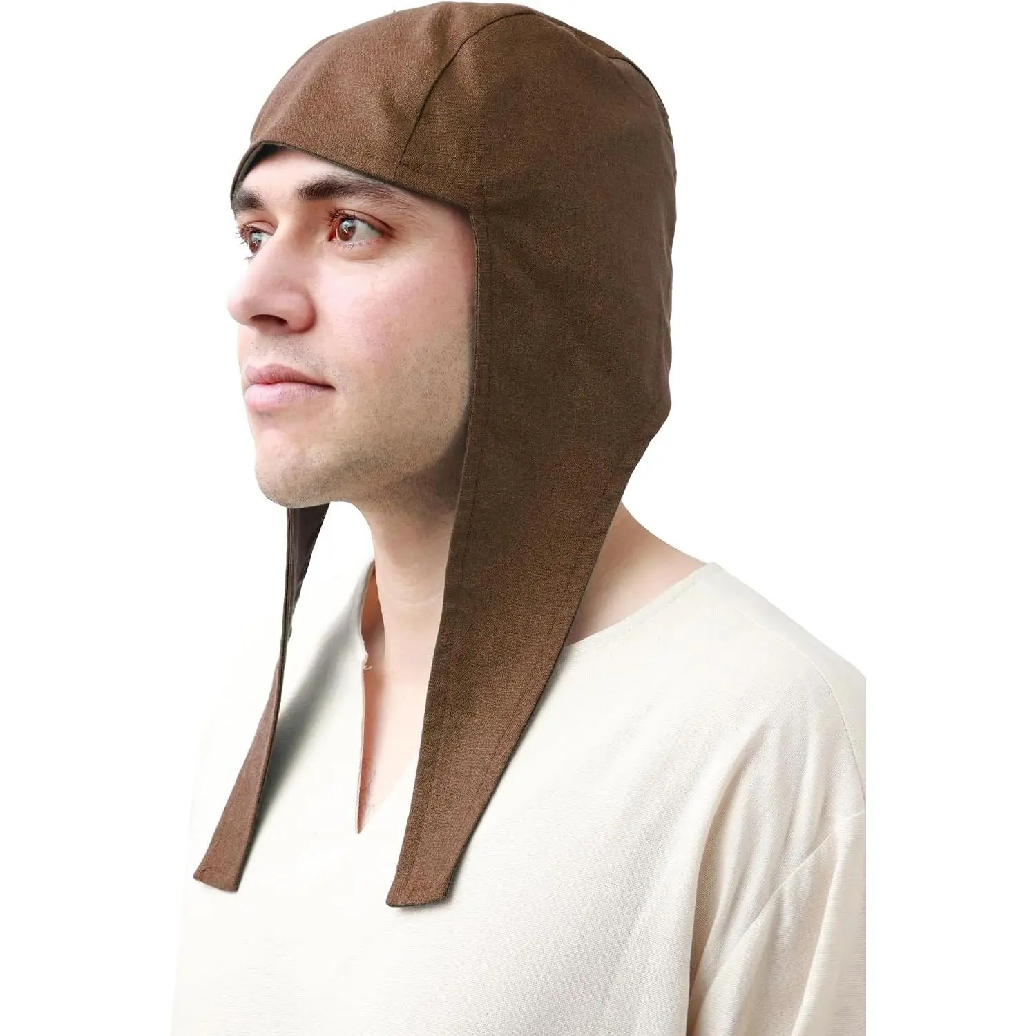 Medieval Linen Coif Cap with Ear Flaps - Renaissance Bonnet for Halloween Christmas Costume(Gift)
