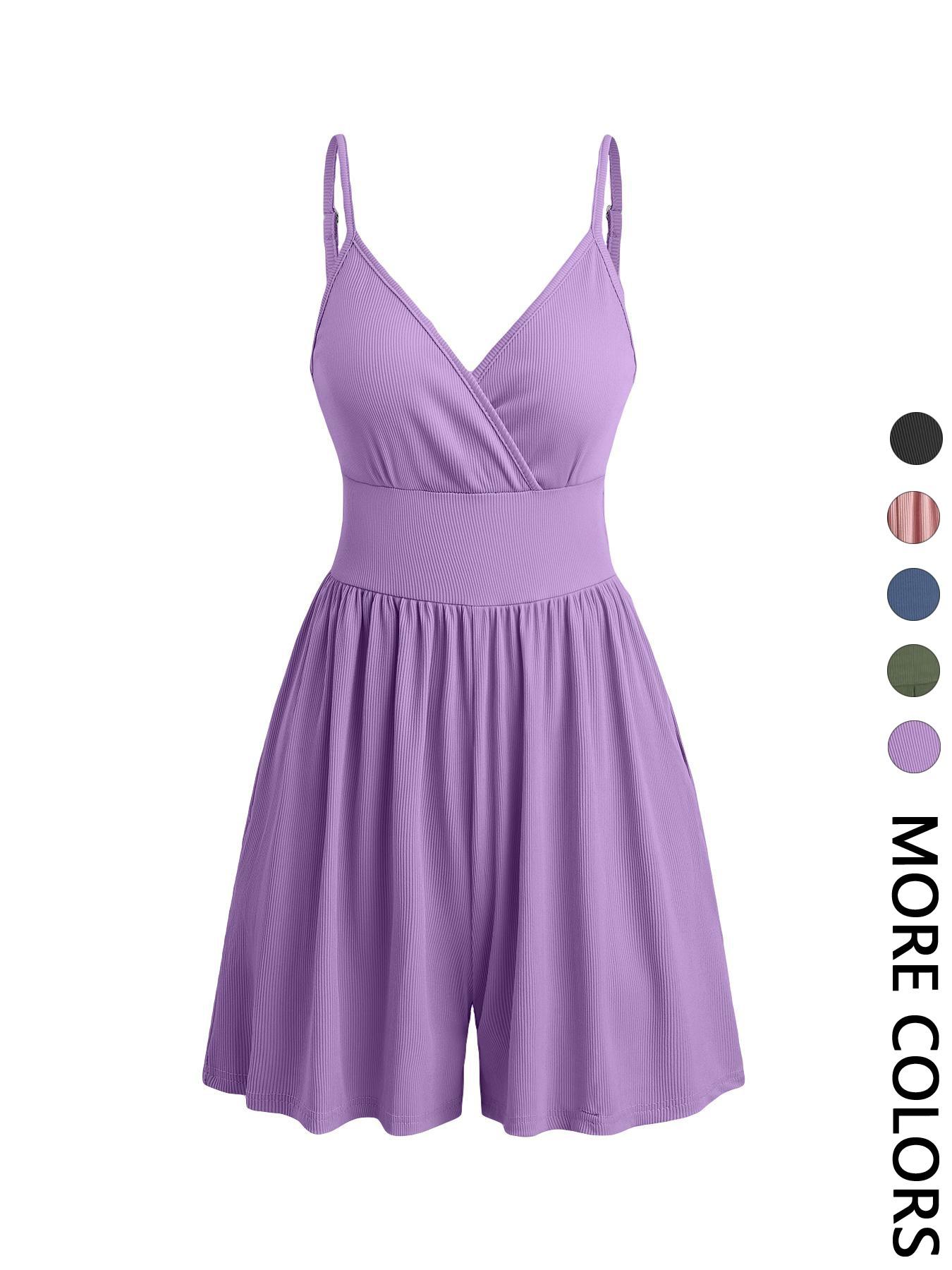 Women's Plain Backless Wrap Cami Romper, Casual Adjustable Spaghetti Strap Sleeveless Wide Leg Romper, Summer Outfits 2026, Minimalist Ladies Clothes for Daily Wear