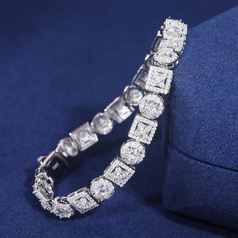 【#BS9250108】8mm 18K Gold-Plated Bracelet with Lab-Grown Moissanite Sparkling Chain Bracelet 100% 925 Sterling Silver