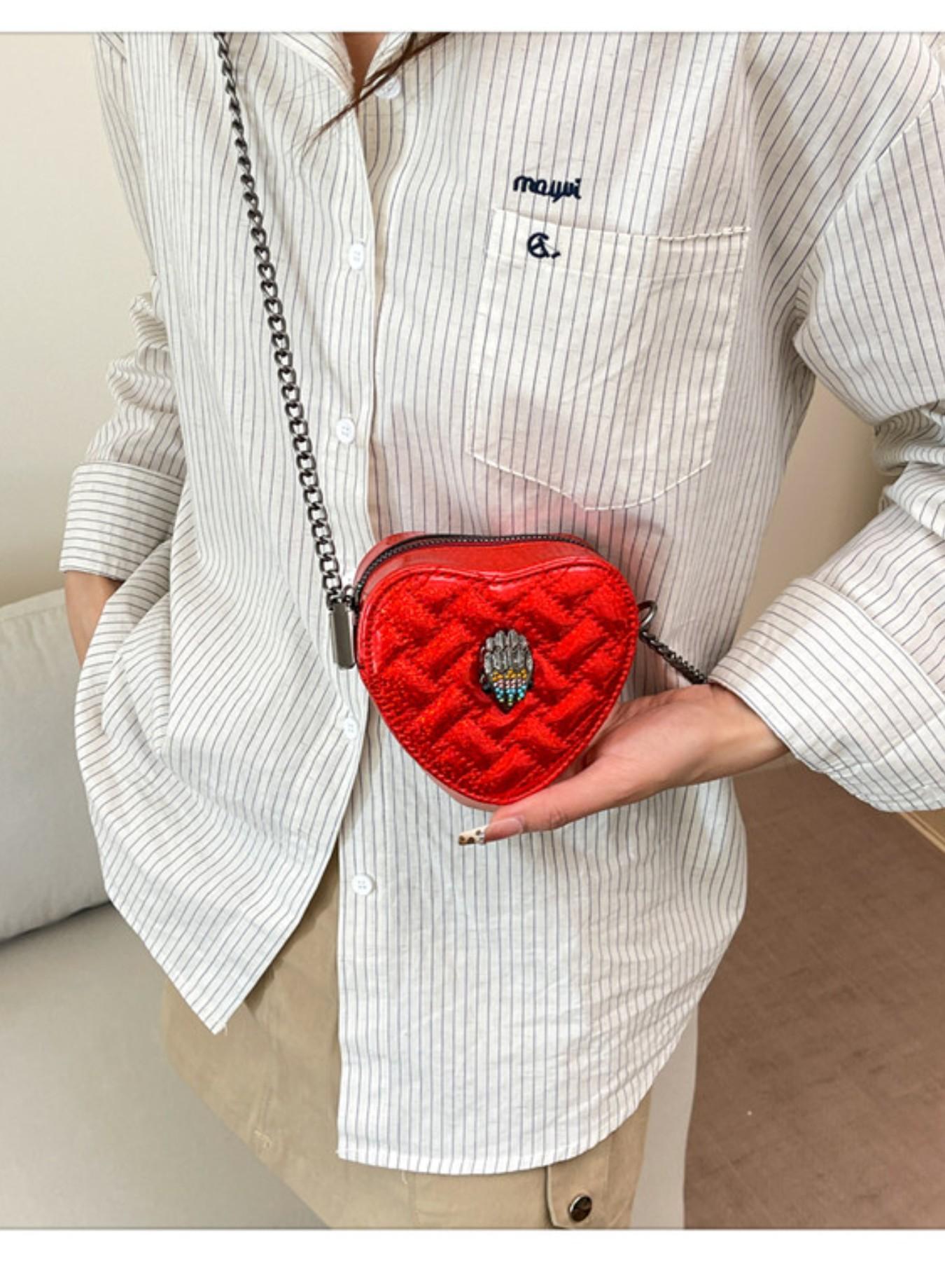Fashion Heart Mini Bag, Sparkling Trim Design, Detachable Chain Decor, Ideal for Girls' Night Out, Stylish Evening Accessory
