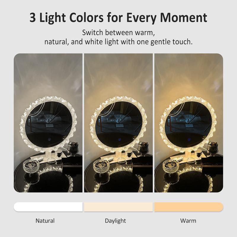 GLITGATE 16 IN Lighted Vanity Mirror, Round Makeup Mirror With Touch Screen Control, LED Desktop Makeup Mirror, Circle Bathroom Mirrors For Over Sink,  Adjustable Brightness, 3 CCT, HD Mirror, Round Mirrors For Decor, Bathroom, Entryway, Bedroom