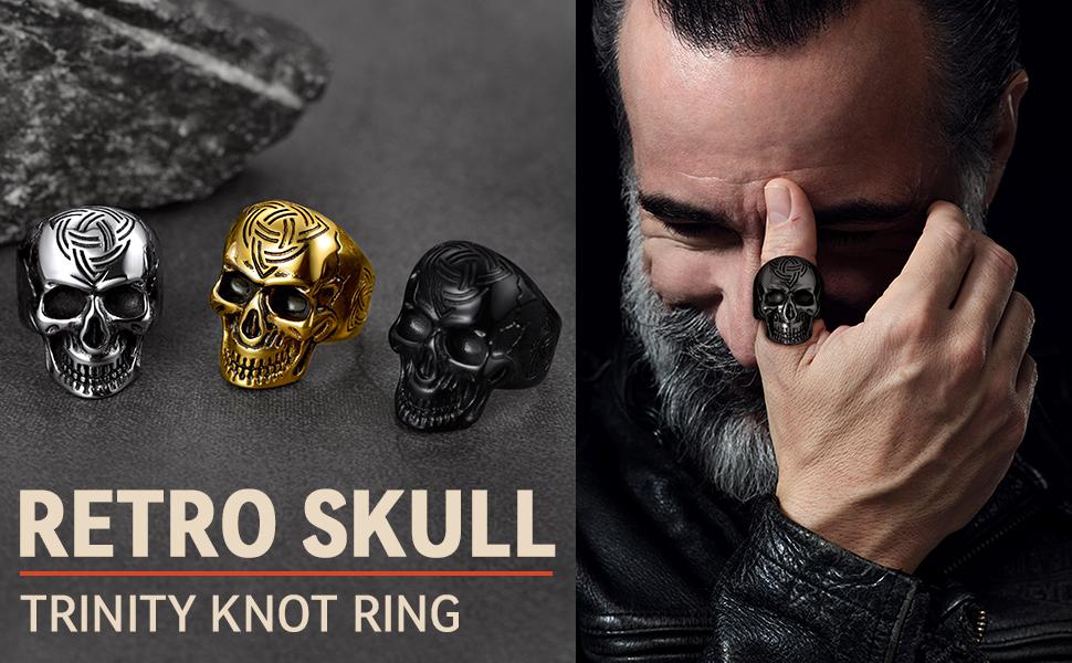 FaithHeart Triquetra Knot Skull Band Rings Punk Style Stainless Steel FaithHeart Triquetra Knot Skull Band Rings Punk Style Stainless Steel