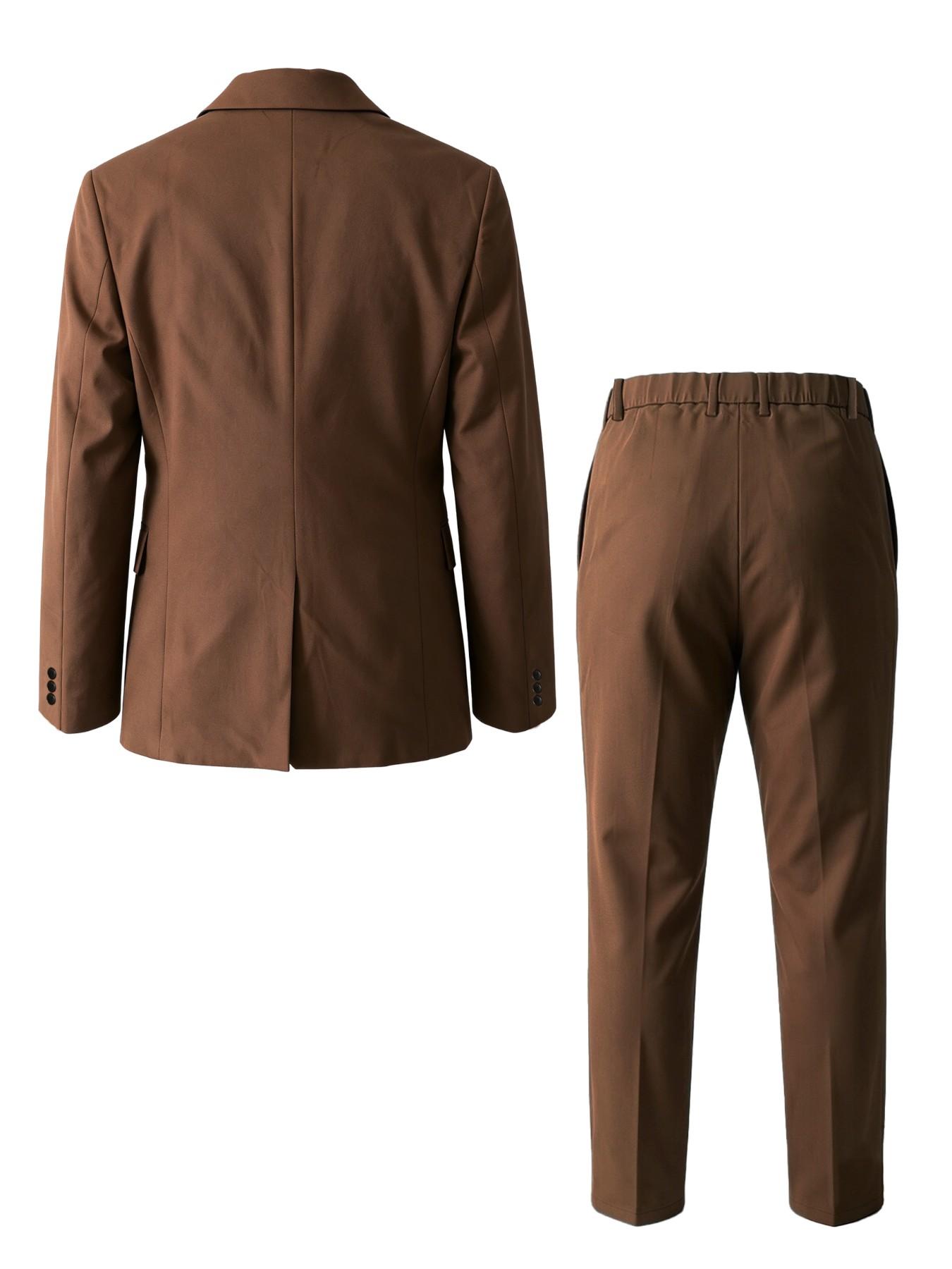 Men's Fall New Suit Set, Minimalist Italian Business Style, Flat Lapel Two-Button Blazer Jacket, Back Elastic Waist Trousers, Suit Pants, Comfortable Wrinkle-Resistant Fabric