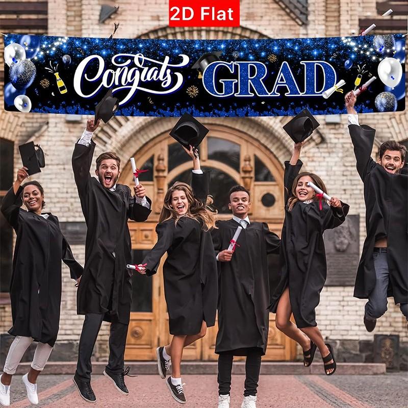 2D Flat Banner for 2026 Graduation Season, Blue, No Power Needed, Ideal for Graduation Party Decorations, Pull Flag Banner