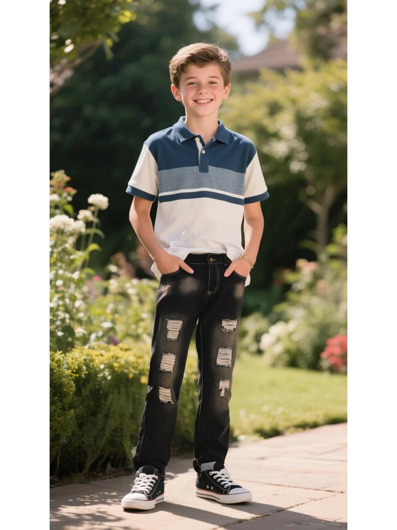 Boy's Skinny Fit Ripped Destroyed Distressed Fashion Kids Denim Pants Jeans