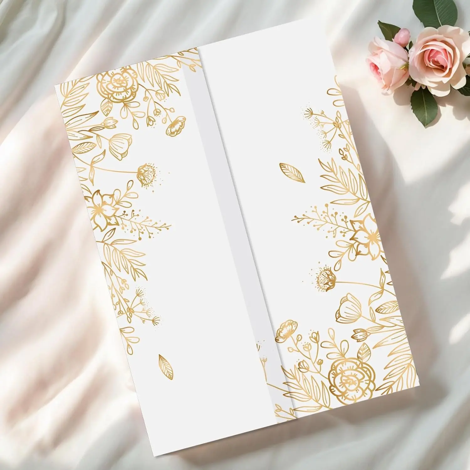 50 Pack Pre-Folded Vellum for 5x7 Invitations, Pre-Folded Invitation Sleeves 115GSM Vellum Paper 5x7 Translucent Paper Jackets for Wedding Wraps, Envelope Liners (Gold Foil No.1)