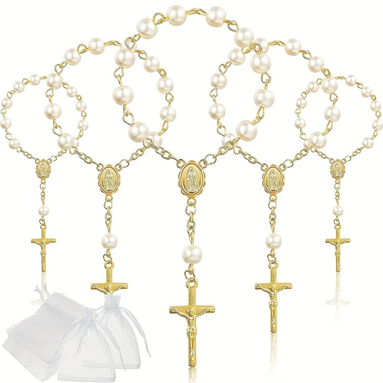 120pcs Baptism Shower Wedding First Communion Decoration Kit, Includes Mini Beads, Cross-Shaped Boxes, Gift Bags, Kraft Paper Labels
