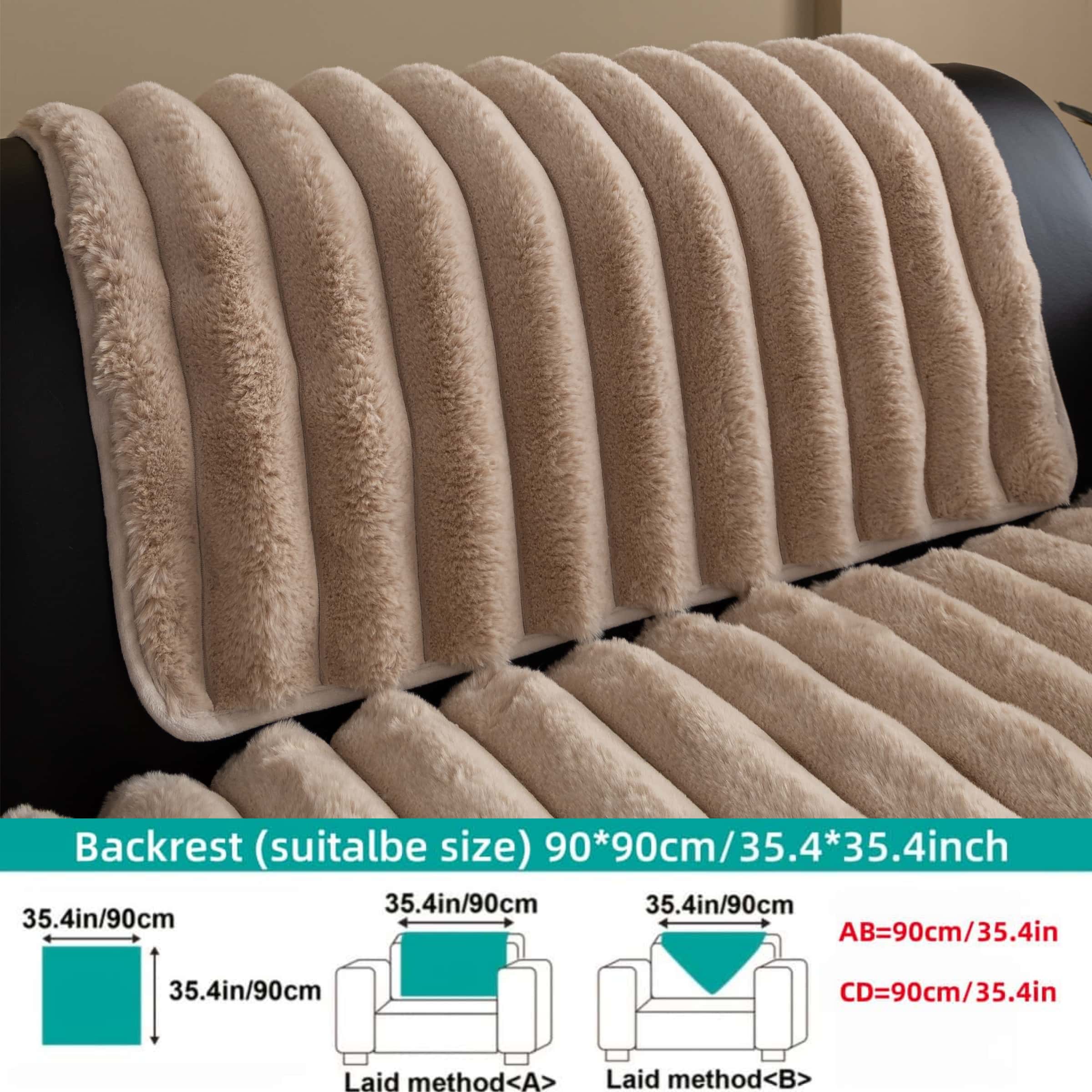 Solid-colour plush sofa couch, Pet-Friendly Extra Thick Sofa pad, Soft Fluffy Fur Couch Protector, Non-Slip Washable couch cover, Sofa Couch Covers, Anti-Scratch Furniture Throw Blanket for Living Room, 3-Seater, Multi-Color Available, Couch Slipcover